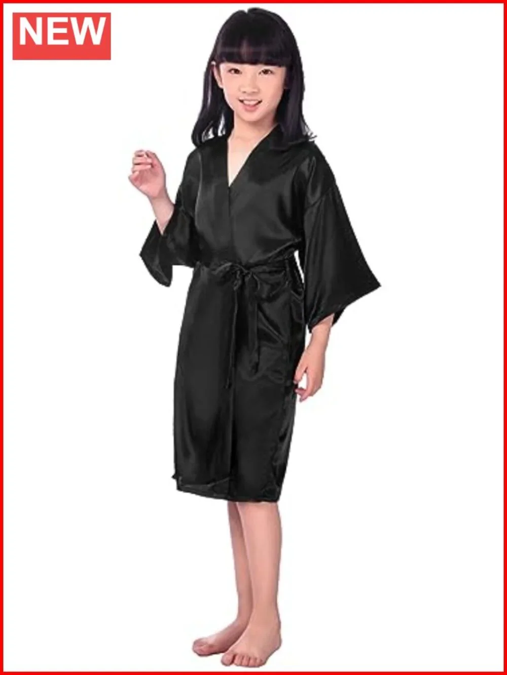 Kids Girls Silky Satin Kimono Robe Spa Wedding Birthday Party Children's Gift